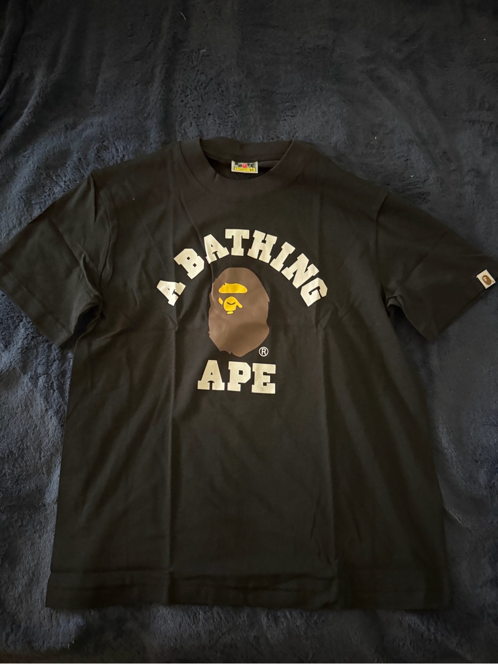 Bape Black Short Sleeve Tee with Brown Ape Head and White Lettering